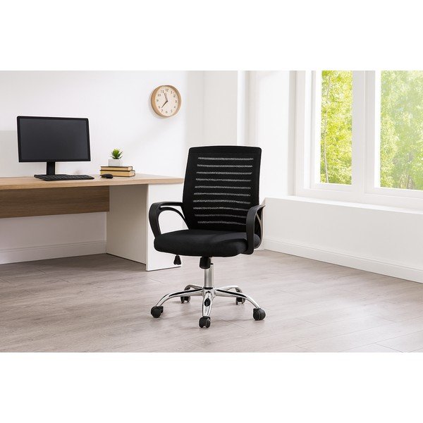 Czarne tapicerowane krzesło biurowe Evon – Bonami Essentials-image-1