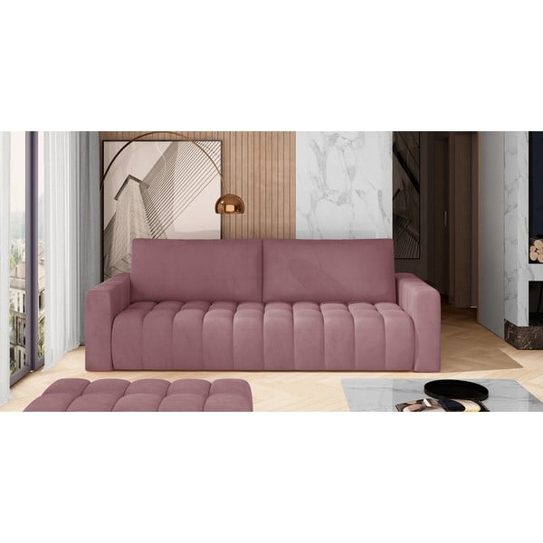 Różowa aksamitna rozkładana/ze schowkiem sofa 247 cm Lazaro – ELTAP-image-1