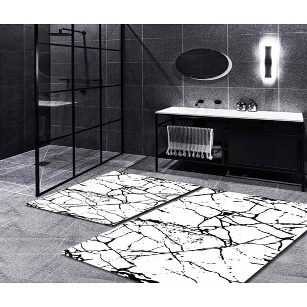 Białe/czarne dywaniki łazienkowe zestaw 2 szt. 60x100 cm Cracks – Mila Home-image-1