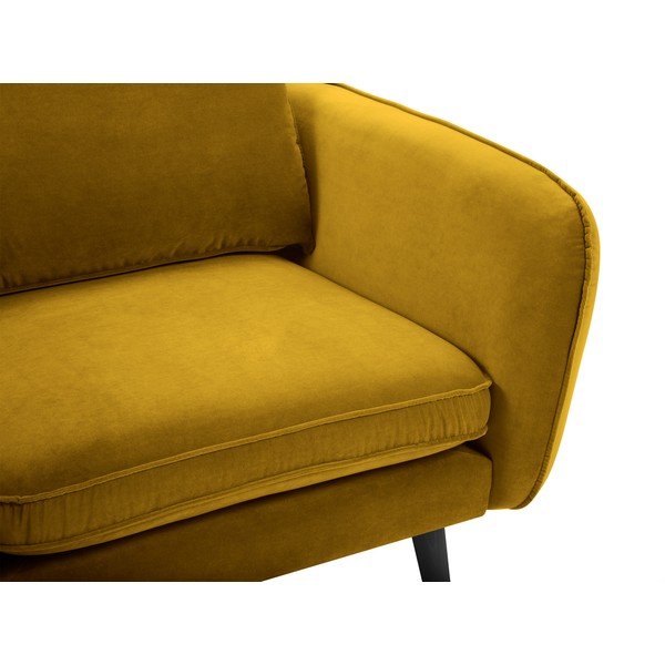 Żółty aksamitny fotel z czarnymi nogami Kooko Home Lento-image-3