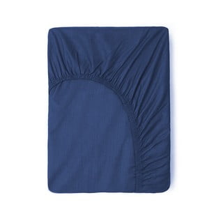 Ciemnoniebieskie bawełniane prześcieradło elastyczne Good Morning, 90x200 cm