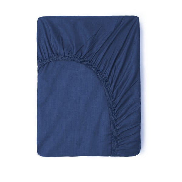Ciemnoniebieskie bawełniane prześcieradło elastyczne Good Morning, 180x200 cm