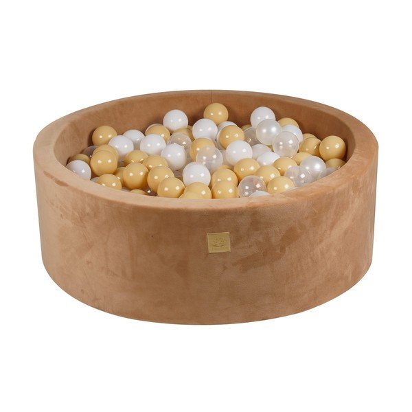 Jasnobrązowy aksamitny basen z kulkami ø 90x30 cm Montessori – Meowbaby