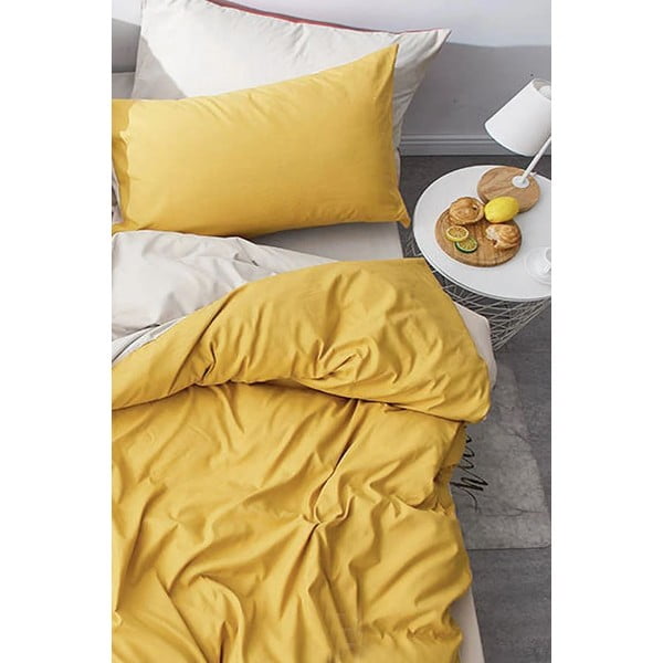 Żółto-kremowa bawełniana pościel dwuosobowa z prześcieradłem 200x220 cm – Mila Home-image-4