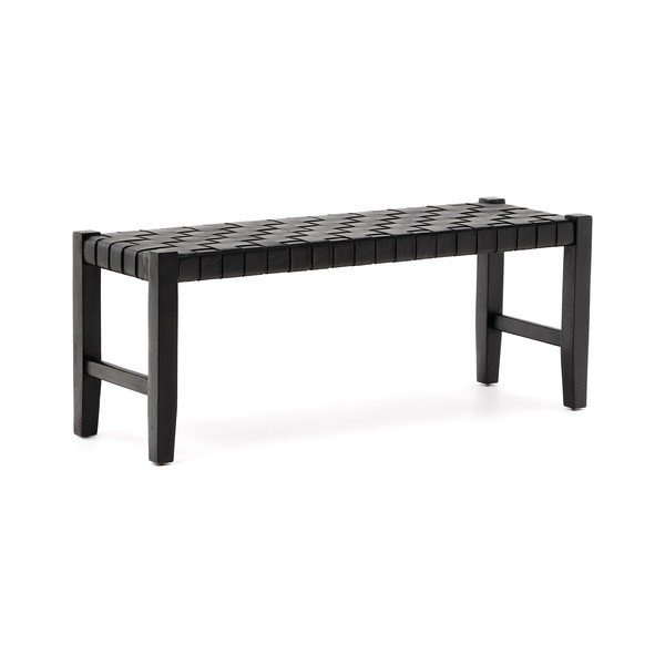 Czarna skórzana  ławka Calixta – Kave Home-image-2