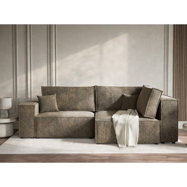 Brązowy rozkładany/ze schowkiem narożnik z tkaniny szenilowej (prawostronny/w kształcie litery L) Tonga – Maison de Rêve-image-1