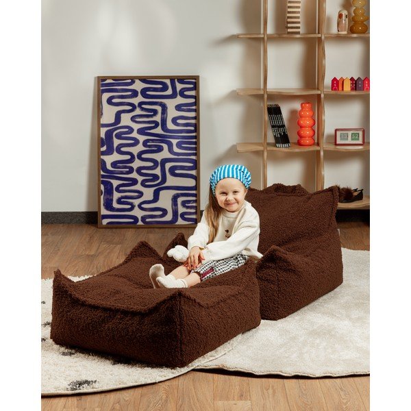Ciemnobrązowy dziecięcy worek do siedzenia z materiału bouclé Warm Hazel – Wigiwama-image-3