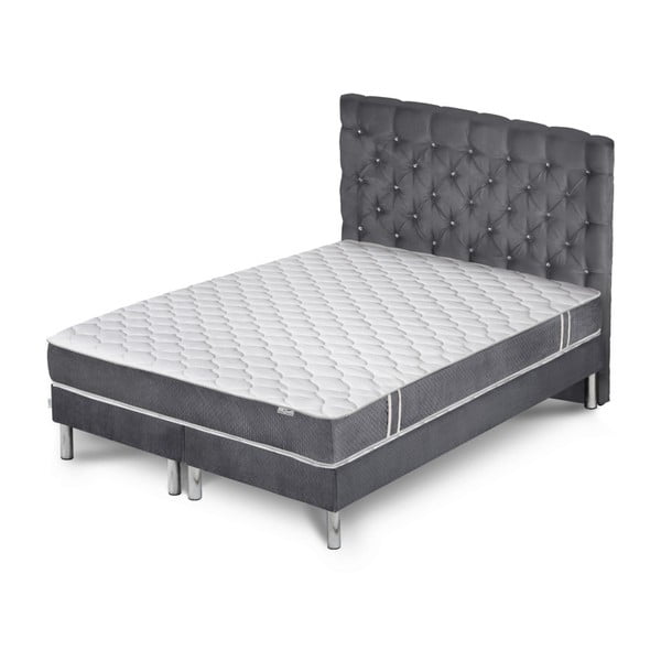 Szare łóżko z materacem i 2 boxspringami Stella Cadente Maison Syrius Forme, 180x200 cm