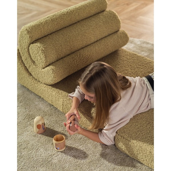 Zielony fotel dziecięcy z materiału bouclé Flipster – Wigiwama-image-3