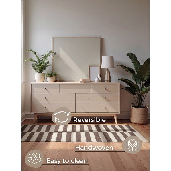 Biały/brązowy wełniany dywan dwustronny/tkany ręcznie 80x150 cm Vika – Hanse Home-image-4