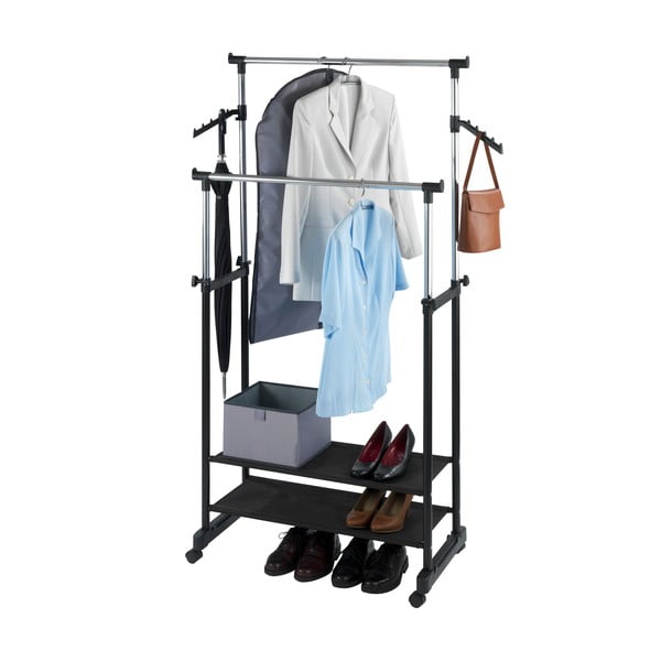 Czarny metalowy teleskopowy stojak na ubrania na kółkach All In – Wenko-image-1