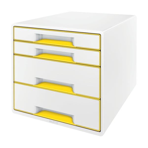 Biało-żółty pojemnik z szufladami Leitz WOW CUBE, 4 szufladki