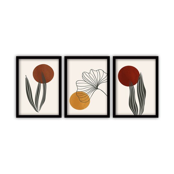 Zestaw 3 obrazów w czarnej ramie Vavien Artwork Floral V., 35x45 cm