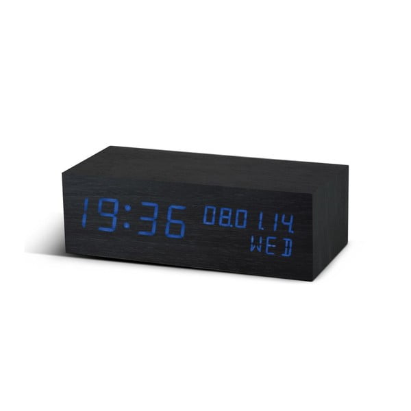 Budzik Square Click Clock z niebieskim LED, czarny