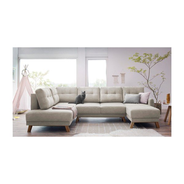 Kremowobiała sofa rozkładana w kształcie U Bobochic Paris Balio, prawostronna-image-3