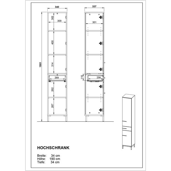Szarobeżowa wysoka szafka łazienkowa w dekorze orzecha 34x190 cm Yonkers – Germania-image-4