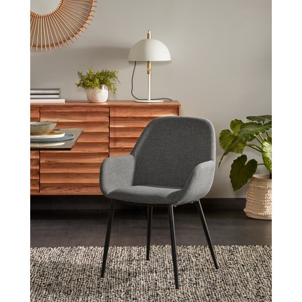 Antracytowy tapicerowany fotel jadalniany Konna – Kave Home-image-1