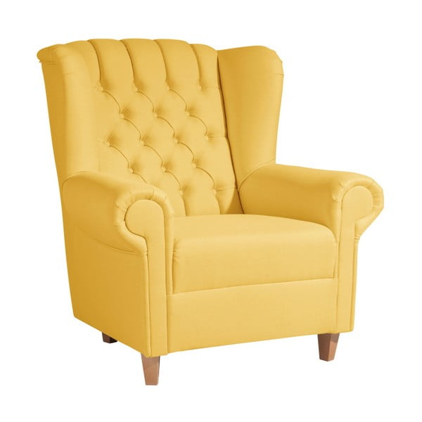 Żółty fotel uszak z imitacji skóry Max Winzer Vary Leather