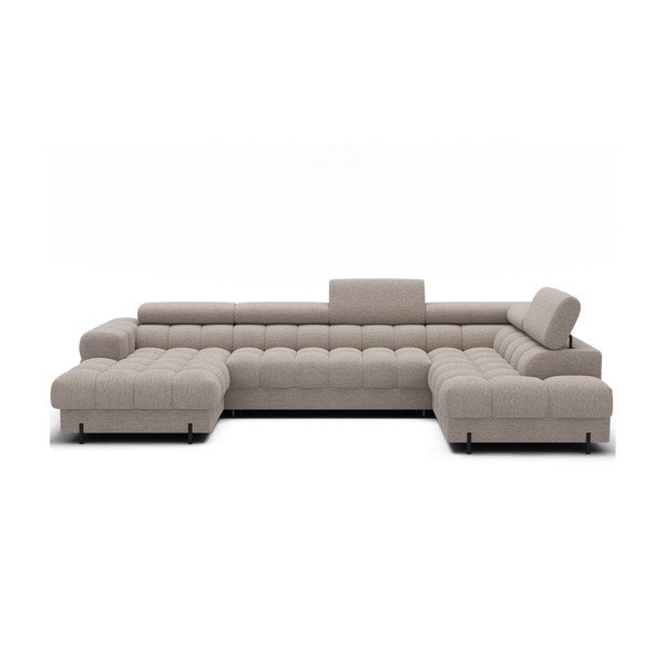 Beżowy rozkładany narożnik z materiału bouclé (prawostronny/w kształcie litery U) Feraria – ELTAP