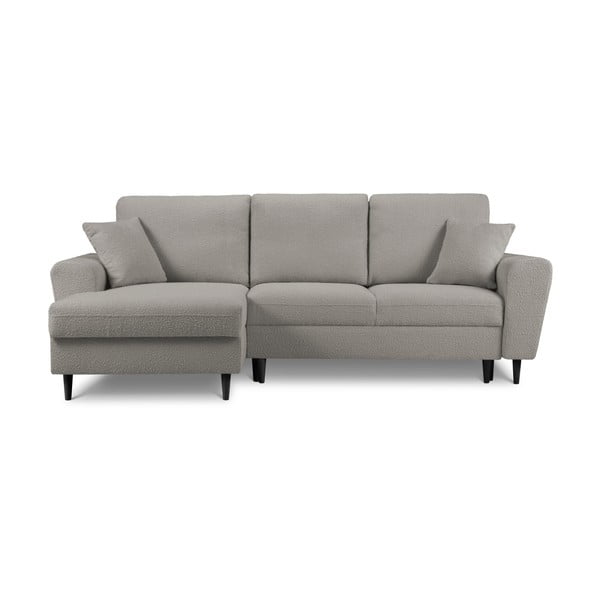 Jasnoszary rozkładany narożnik ze schowkiem z materiału bouclé (lewostronny/z szezlongiem) Kyoto – Cosmopolitan Design