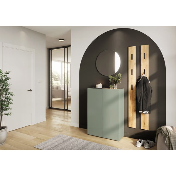 Jasnozielony zestaw do przedpokoju w dekorze dębu 104x200x33 cm Alviano – Germania-image-1