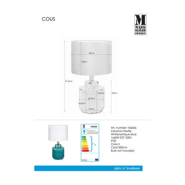 Niebiesko-biała lampa stołowa Markslöjd Cous-image-4