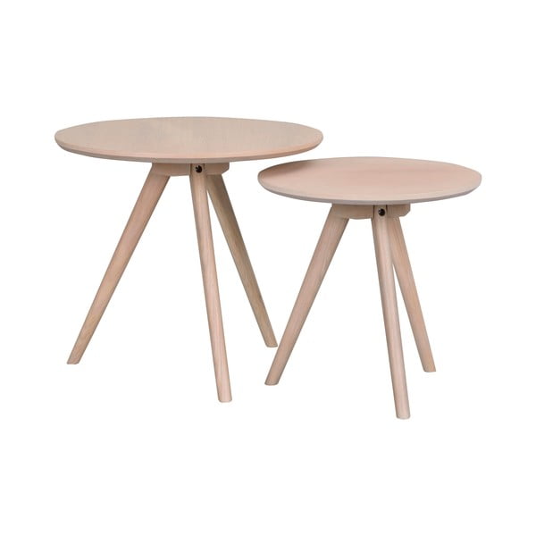 Okrągłe stoliki zestaw 2 szt. z litego drewna dębowego ø 50 cm Yumi – Rowico-image-2