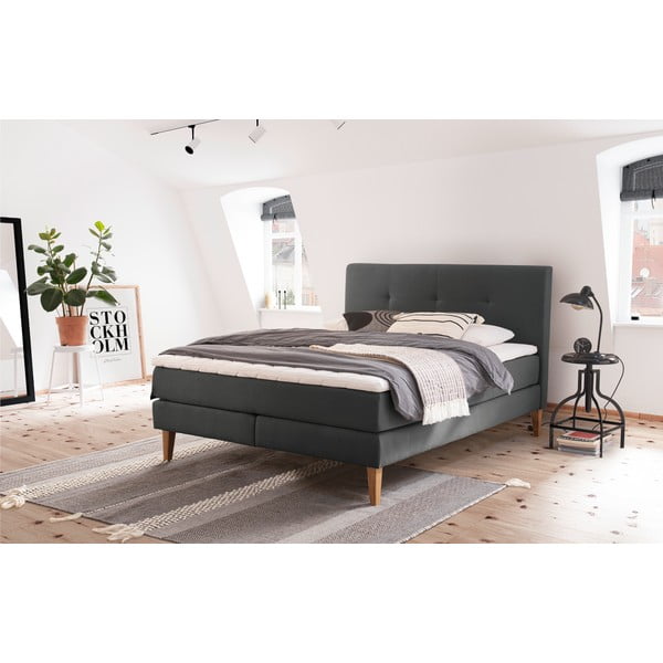 Antracytowe łóżko boxspring 180x200 cm Stockholm – Meise Möbel-image-1