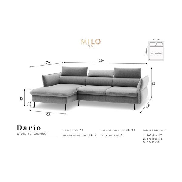 Ciemnozielona 5-osobowa sofa rozkładana ze schowkiem Milo Casa Dario, lewy róg-image-2