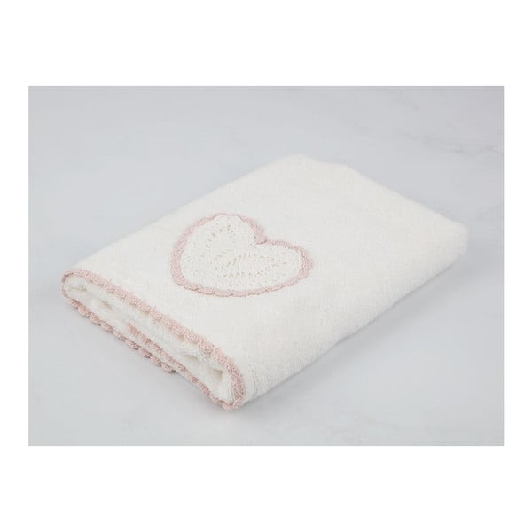 Kremowobiały ręcznik bawełniany k umyvadlu Madame Coco Heart, 50x76 cm