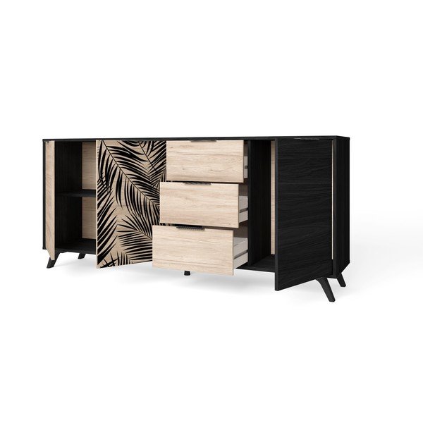 Czarna niska komoda w dekorze dębu 181x81 cm Palmera – Marckeric-image-3
