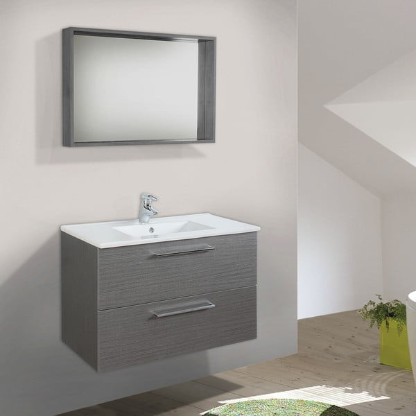 Szafka do łazienki z umywalką i lustrem Giro, odcień szarości, 70 cm
