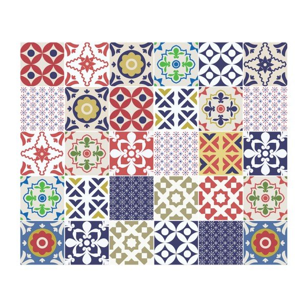 Zestaw 30 naklejek ściennych Ambiance Wall Stickers Cement Tiles Azulejos Vinito, 15x15 cm-image-2