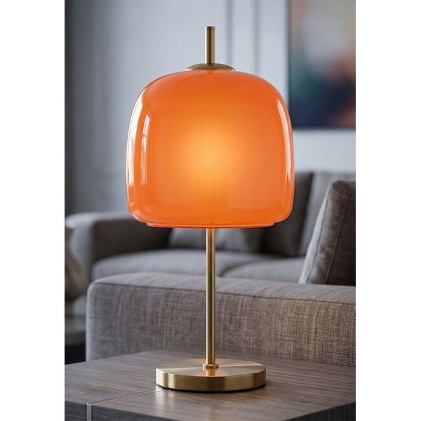 Pomarańczowa/w kolorze złota metalowa lampa stołowa ze szklanym kloszem (wysokość 53 cm) Oldy – Mauro Ferretti-image-1