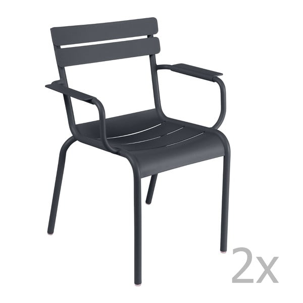 Zestaw 2 antracytowych krzeseł z podłokietnikami Fermob Luxembourg
