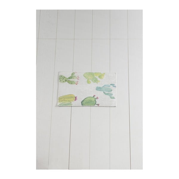 Biało-zielony dywanik łazienkowy Tropica Cactus I, 60x40 cm