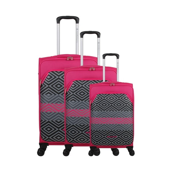 Zestaw 3 walizek w malinowym kolorze z 4 kółkami Lulucastagnette Peruana