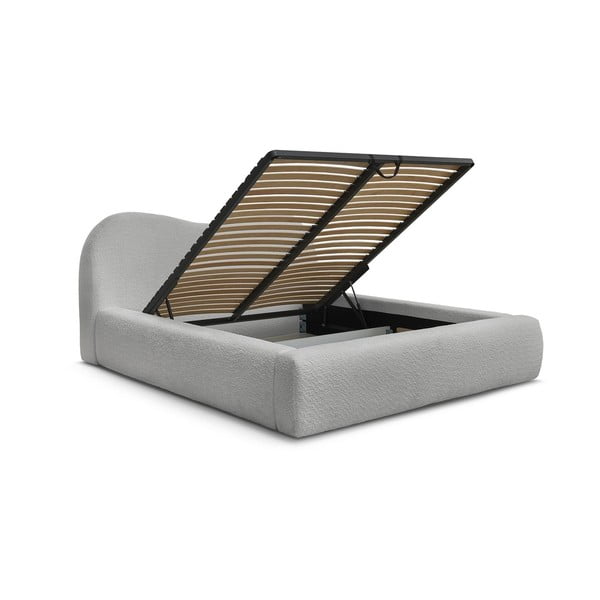 Jasnoszare tapicerowane łóżko dwuosobowe ze schowkiem ze stelażem 180x200 cm Orlane – Bobochic Paris-image-3