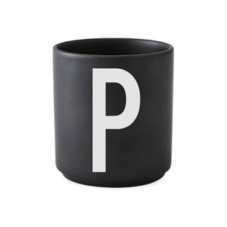 Czarny porcelanowy kubek Design Letters Alphabet P, 250 ml