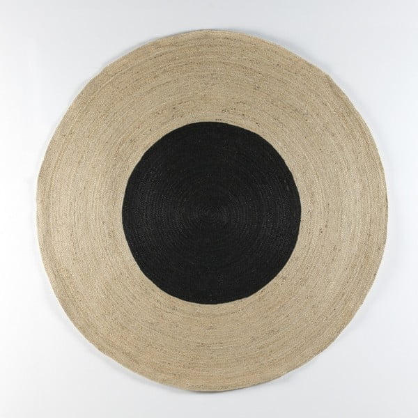 Naturalny dywan z juty z czarnym wzorem Thai Natura, Ø 200 cm