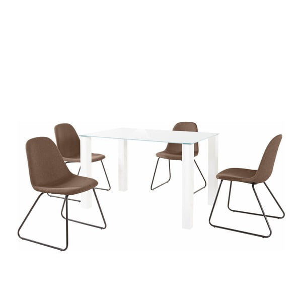 Komplet białego stołu i 4 ciemnobrązowych krzeseł Støraa Dante Colombo