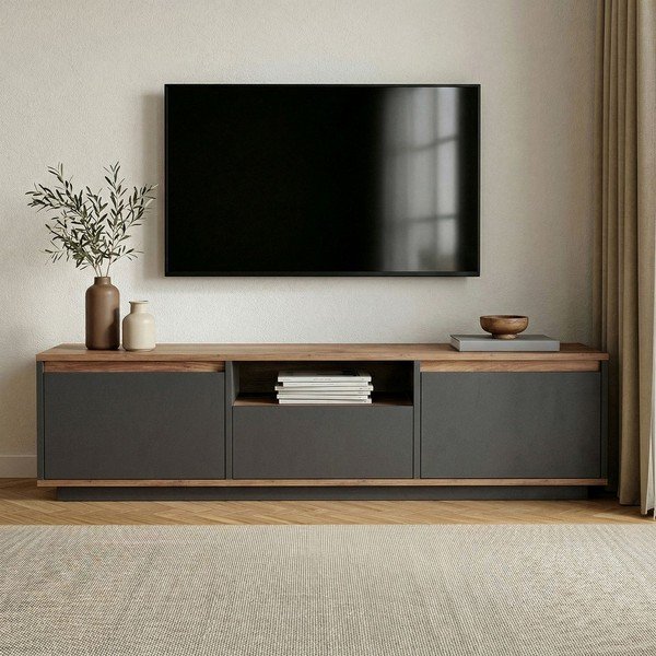 Antracytowa szafka pod TV 160x42x30 cm Sentinel – Kalune Design-image-2