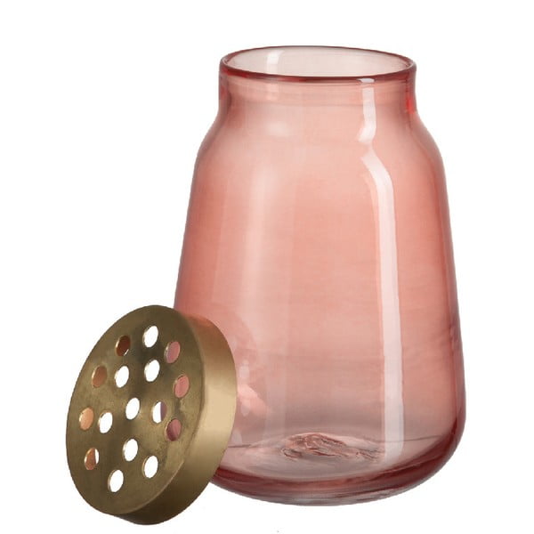 Różowy szklany wazon J-Line Brass, wysokość 22 cm