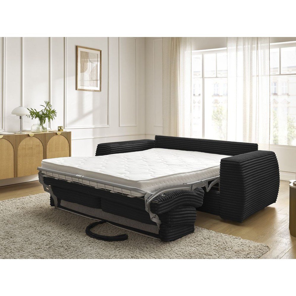Czarna sztruksowa rozkładana sofa do spania 220 cm Hugo – Bobochic Paris (zdjęcie 3)