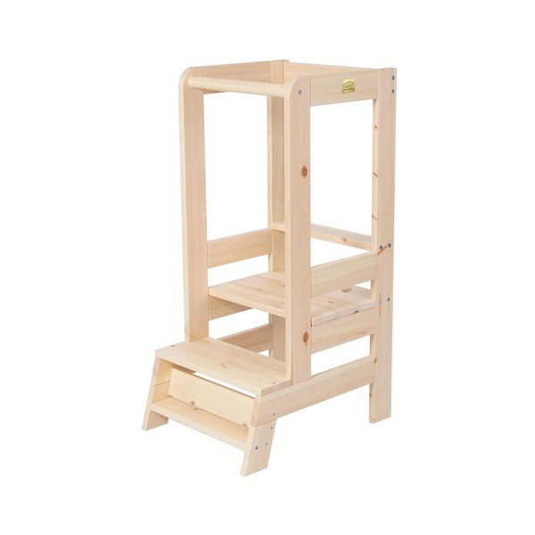 Pomocnik kuchenny dla dzieci z litego drewna sosnowego w naturalnym kolorze Montessori – Meowbaby