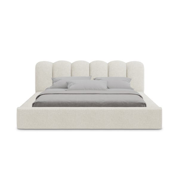 Kremowe tapicerowane łóżko dwuosobowe ze schowkiem i stelażem 140x200 cm Mano – Makamii-image-3