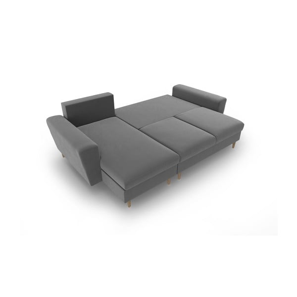 Jasnoszary aksamitny rozkładany narożnik ze schowkiem Kyoto – Cosmopolitan Design-image-2