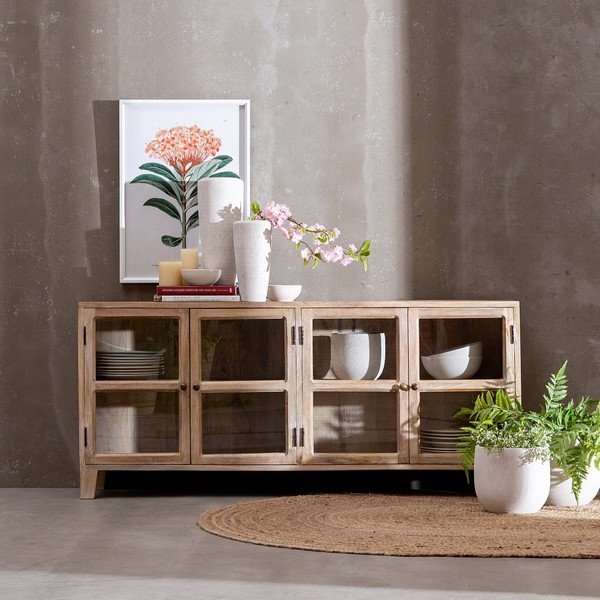 Witryna z litego drewna mango w naturalnym kolorze 160x71 cm – Ixia-image-1