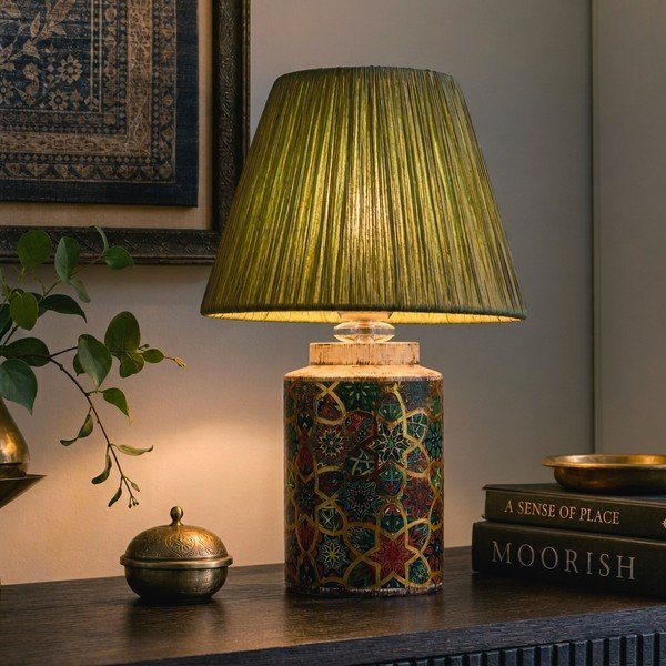 Zielona lampa stołowa z kloszem plecionki papierowej (wysokość 38 cm) Alev – Opviq lights-image-1