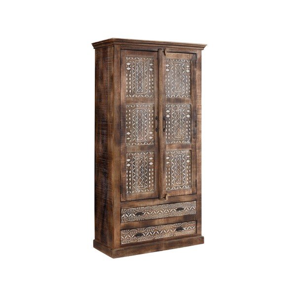 Brązowa szafa z litego drewna mango 190x45 cm Maneesh – Støraa-image-1